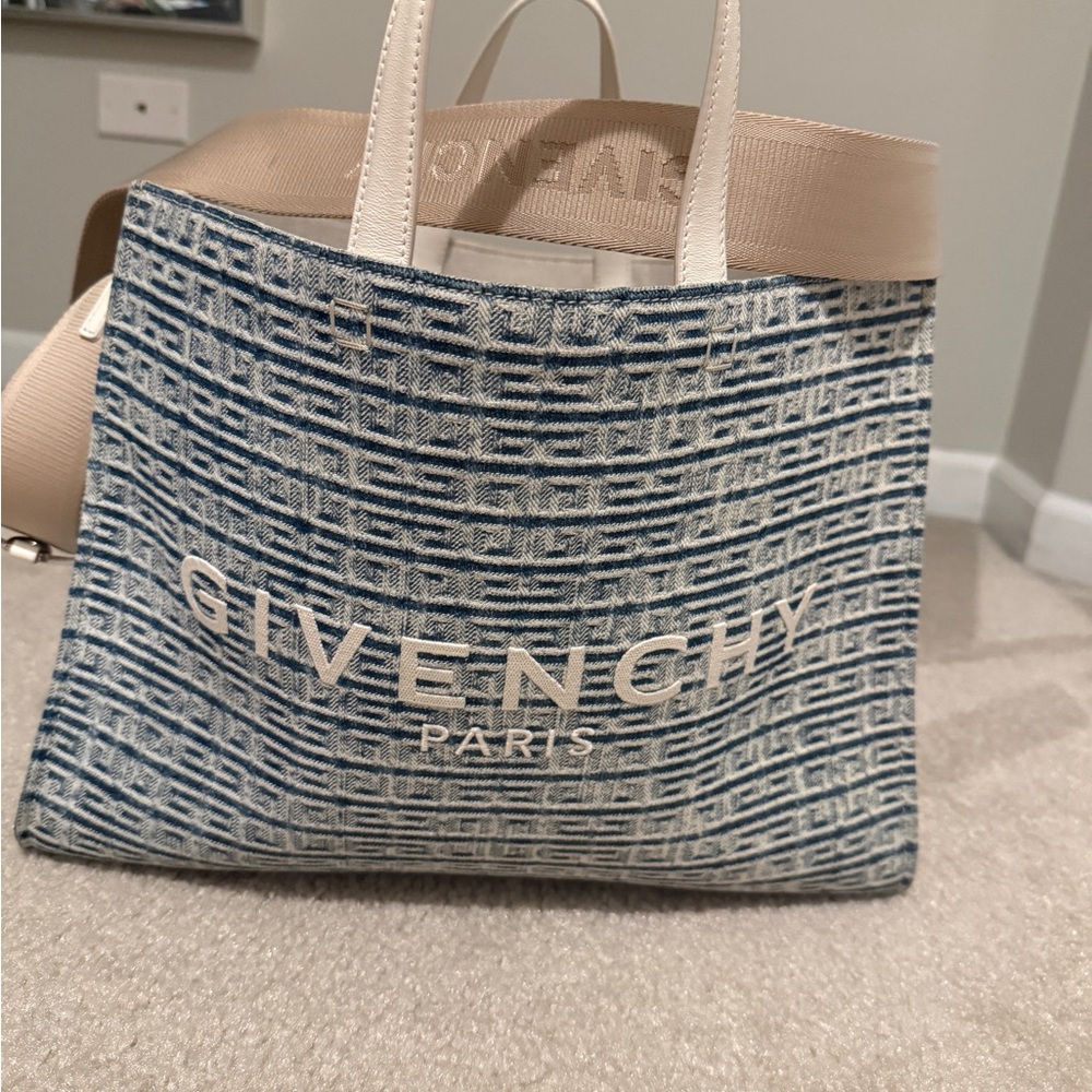 Givenchy Blue Jacquard Tote with Cream Trim